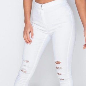 Distressed White Jeggings Pants